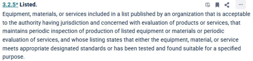 Listed definition from NFPA 72